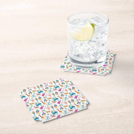 Cute and Colorful Jungle Animals Pattern Kartonnen Onderzetters (Insitu)