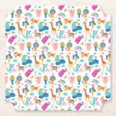 Cute and Colorful Jungle Animals Pattern Kartonnen Onderzetters (Voorkant)