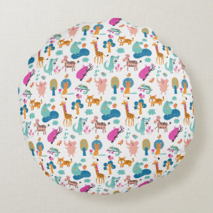 Cute and Colorful Jungle Animals Pattern Rond Kussen