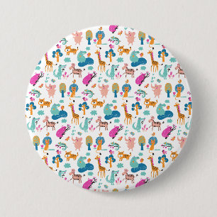 Cute and Colorful Jungle Animals Pattern Ronde Button 7,6 Cm
