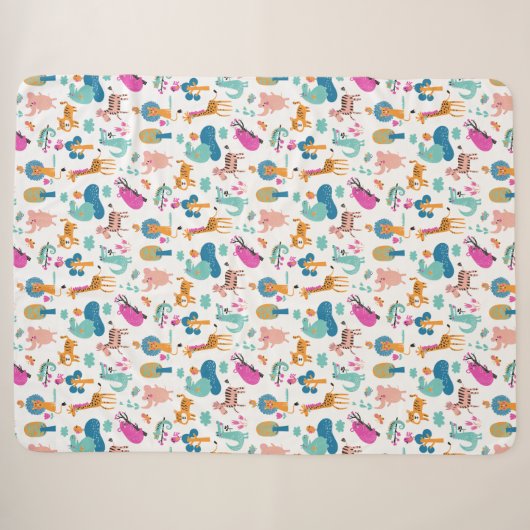 Cute and Colorful Jungle Animals Pattern Sherpa Deken (Voorkant (horizontaal))