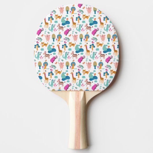 Cute and Colorful Jungle Animals Pattern Tafeltennisbatje (Voorkant)