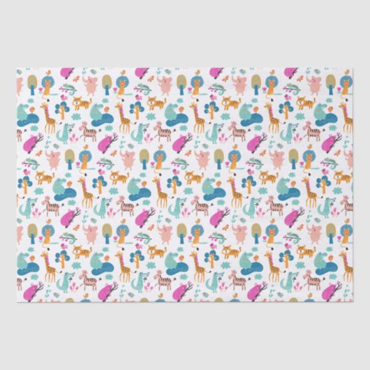 Cute and Colorful Jungle Animals Pattern Tissuepapier (Voorkant)