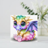 Cute and Colorful Kawaii Baby Dargon Feestdagenkaart (Staand voorkant)