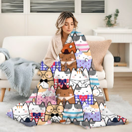 Cute and Colorful Kawaii Cat Pattern Sherpa Deken