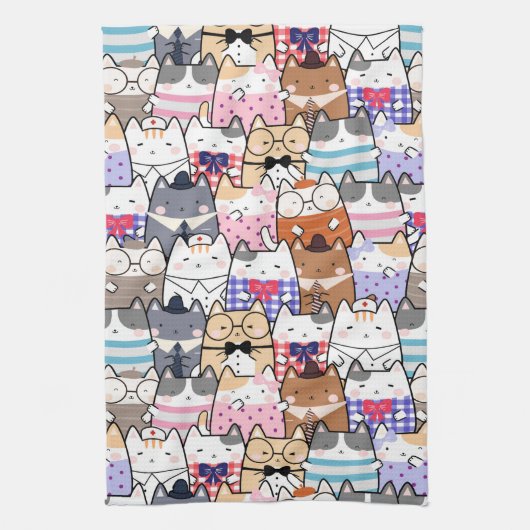 Cute and Colorful Kawaii Cat Pattern Theedoek (Verticaal)