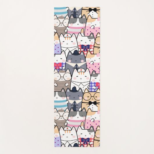 Cute and Colorful Kawaii Cat Pattern Yogamat (Voorkant)