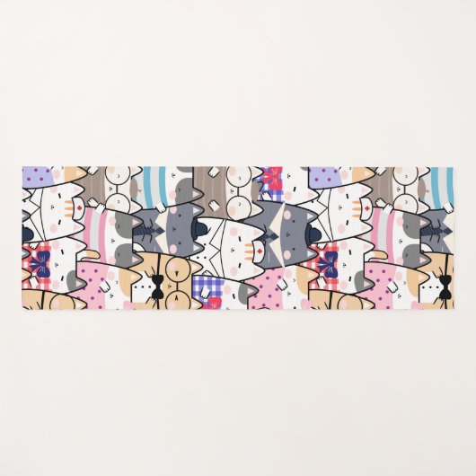 Cute and Colorful Kawaii Cat Pattern Yogamat (Voorkant (horizontaal))
