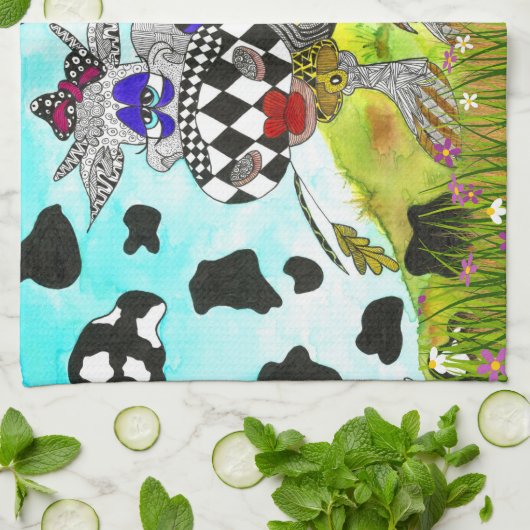 Cute and Colorful Koe Kitchen Towel Theedoek (Gevouwen)