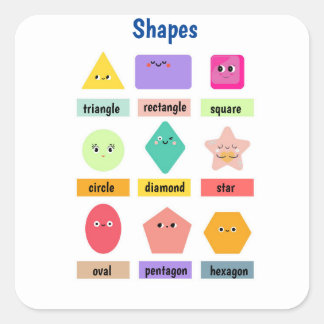 Cute and Colorful Learn Your Shapes Vierkante Sticker