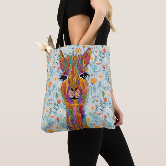 Cute and Colorful Llama Canvas tas (Dichtbij)