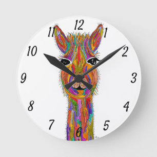 Cute and Colorful Llama Clock Ronde Klok