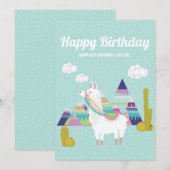 Cute and Colorful Llama Happy Birthday (Voorkant / Achterkant)