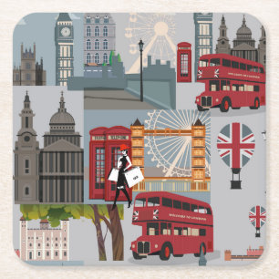 Cute and Colorful London Cartoon Drawing Kartonnen Onderzetters