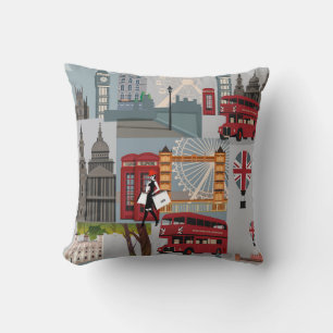 Cute and Colorful London Cartoon Drawing Kussen