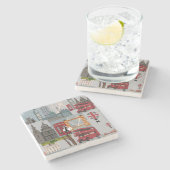 Cute and Colorful London Cartoon Drawing Stenen Onderzetter (Zijkant)