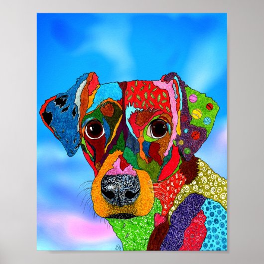 Cute and Colorful Mixed Breed Dog Poster - "8x10" (Voorkant)