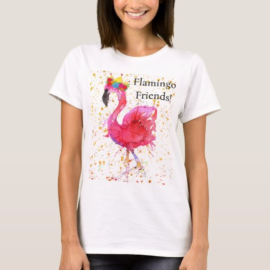 Cute and Colorful Pink Flamingo in Crown T-Shirt (Voorkant)