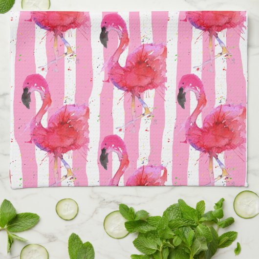 Cute and Colorful Pink Flamingo Kitchen Towel Theedoek (Gevouwen)