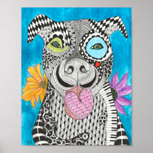 Cute and Colorful Pit Bull Poster - 8x10 inch