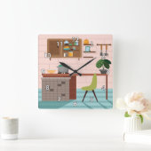 Cute and Colorful Retro Kitchen Vierkante Klok (Huis)