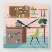 Cute and Colorful Retro Kitchen Vierkante Klok (Voorkant)