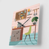 Cute and Colorful Retro Kitchen Vierkante Klok (Hoek)