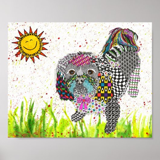 Cute and Colorful Shih Tzu Poster 10"x8" (Voorkant)