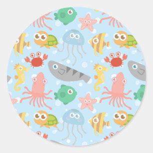 Cute and Colorful Underwater Animals Patroon Ronde Sticker