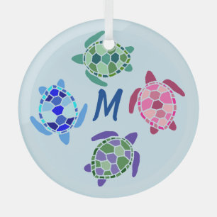 Cute and Colorful Zee Turtles Suncatcher Monogram Glas Ornament