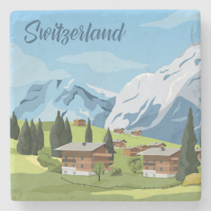 Cute and Colorful Zwitserland Cartoon Drawing Stenen Onderzetter
