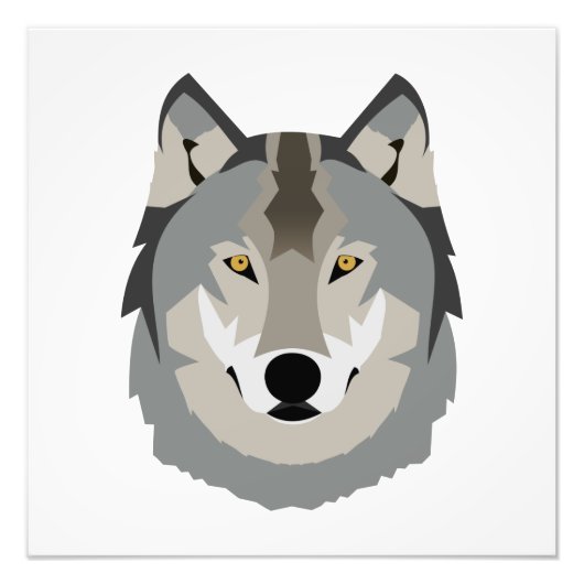 Cute and Cool Gray Wolf Face, geïllustreerd dier Foto Afdruk (Voorkant)