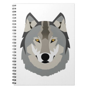 Cute and Cool Gray Wolf Face, geïllustreerd dier Notitieboek