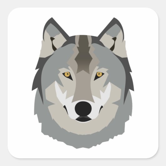 Cute and Cool Gray Wolf Face, geïllustreerd dier Vierkante Sticker (Voorkant)