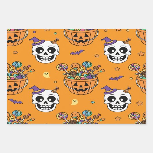 Cute and Creepy Skeletons For Halloween Inpakpapier Vel (Voorkant 3)