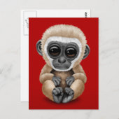 Cute and Curious Baby Gibbon on Red Briefkaart (Voorkant / Achterkant)