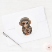 Cute and Curious Baby Monkey on White Ronde Sticker (Envelop)