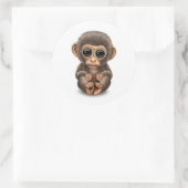 Cute and Curious Baby Monkey on White Ronde Sticker (Tas)