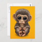 Cute and Curious Baby Monkey on Yellow Briefkaart (Voorkant / Achterkant)