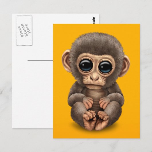 Cute and Curious Baby Monkey on Yellow Briefkaart (Voorkant / Achterkant)