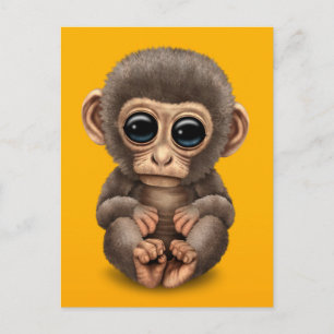 Cute and Curious Baby Monkey on Yellow Briefkaart