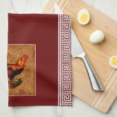 Cute and Elegant Country Rooster and Greek key Theedoek (Quarter Fold)