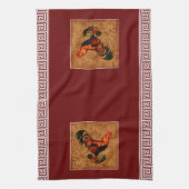 Cute and Elegant Country Rooster and Greek key Theedoek (Verticaal)
