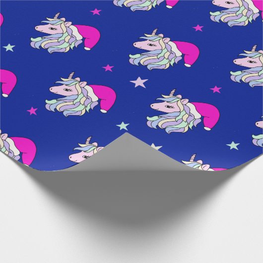 Cute and elegant unicorn Santa Patroon Cadeaupapier (Hoek)