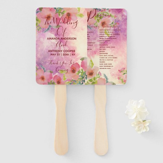 Cute and elegant waterverf floral programme hand f handwaaier (Voorkant en achterkant)