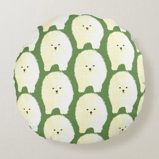 Cute and Fluffy Dog Art, pommerse ronde kussen (Voorkant)