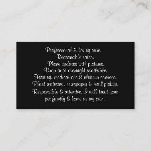 Cute and Fun House Pet and Livestock House Sitting Visitekaartje (Achterkant)