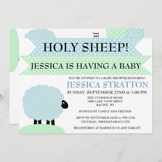Cute and Fun Sheep Baby shower nodigen - pas aan Kaart (Voorkant / Achterkant)