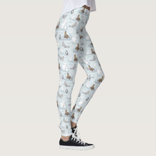 Cute and Fun Winter Polar Beer Pattern kerst Leggings (Rechts)