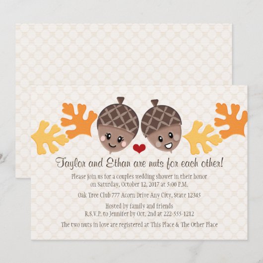 Cute and Funny Acorn Couples Wedding Shower Kaart (Voorkant / Achterkant)